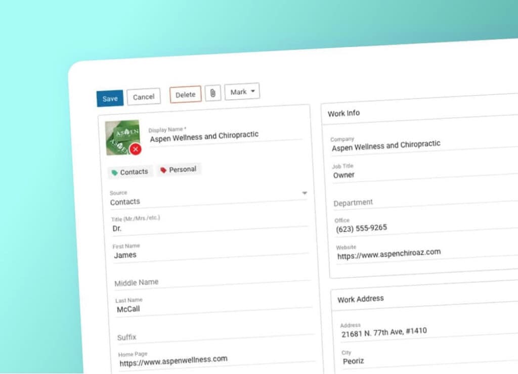 Screenshot of SmarterMail contact management feature.