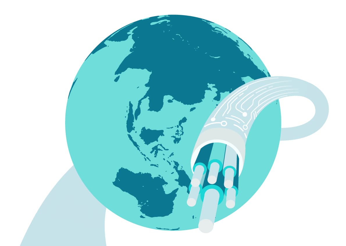 Vector image of a cable surrounding the globe.