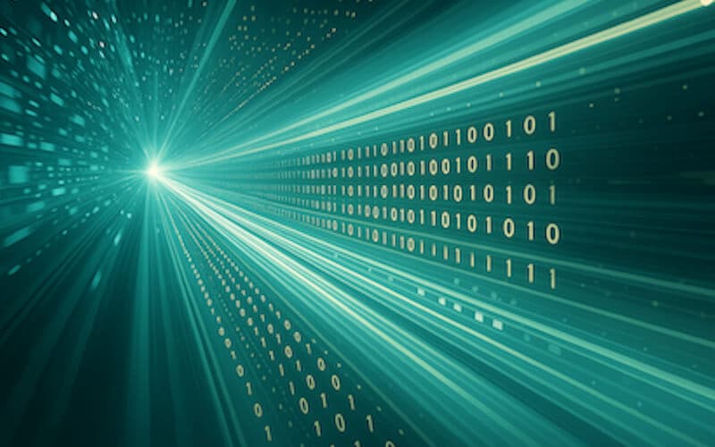 Abstract visual of high-speed data transfer representing low latency network performance