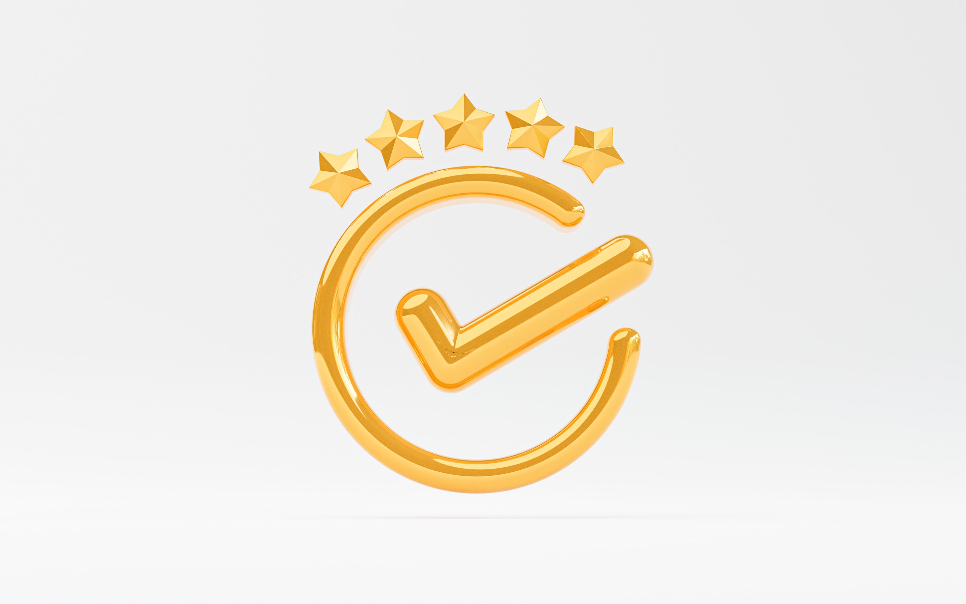 Golden correct tick mark sign of the best quality assurance.