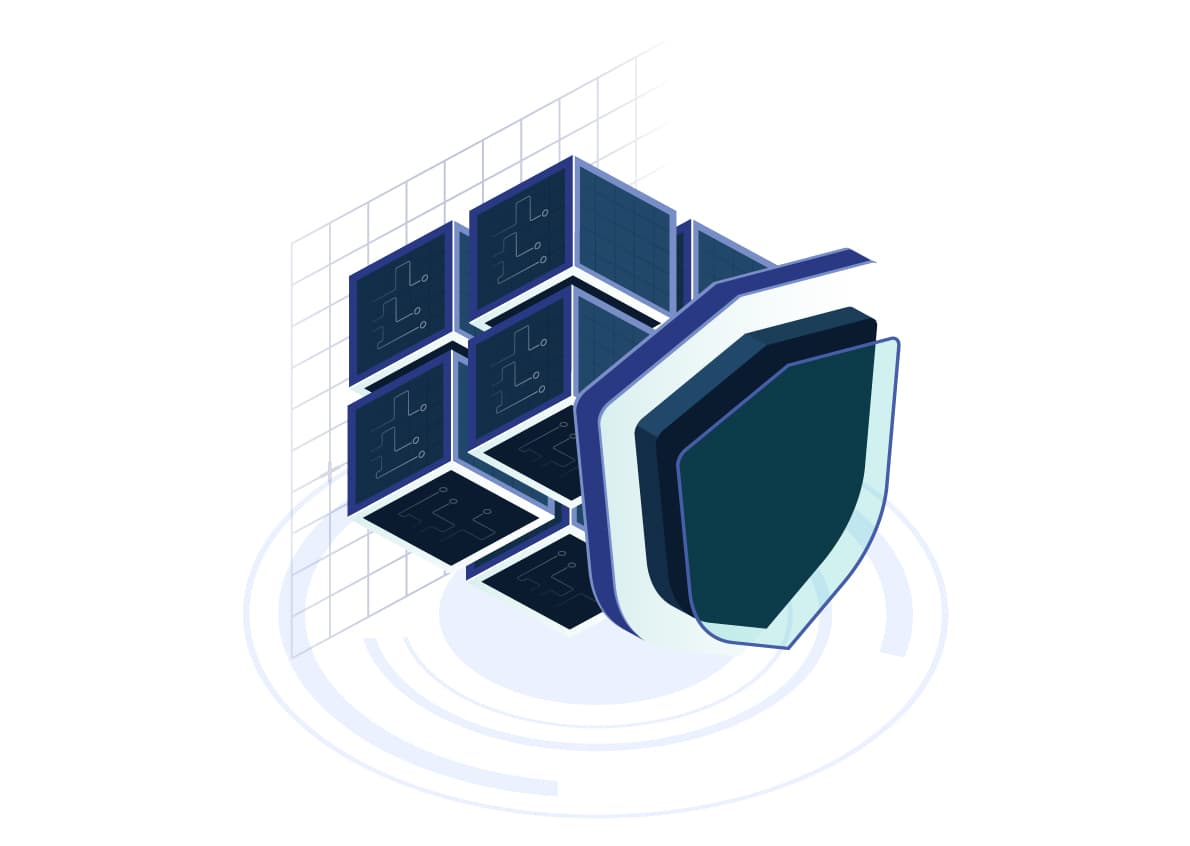 Vector image of cube and shield.
