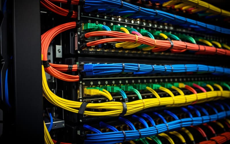 Organized network cables in server rack Organized network cables in server rack