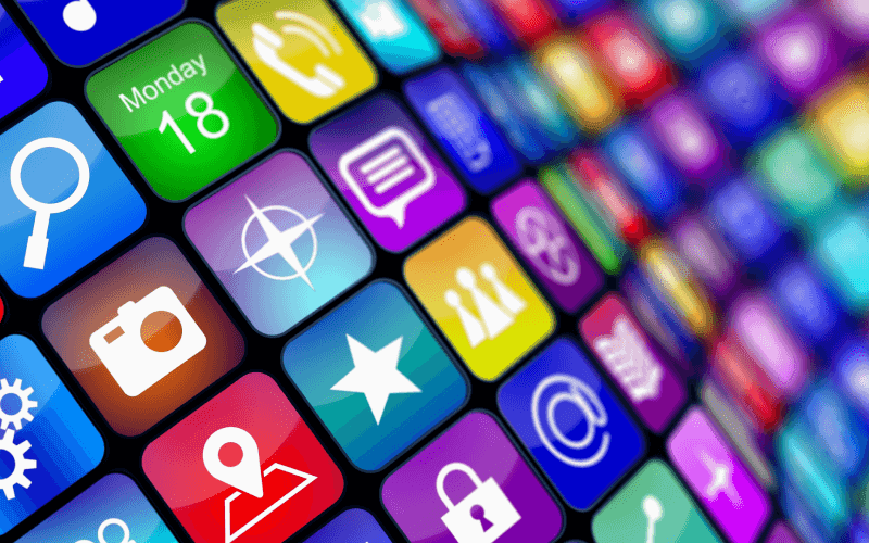 A vibrant array of colorful app icons on a digital interface, featuring symbols like a magnifying glass, camera, chat, and lock, conveying technology and connectivity. A vibrant array of colorful app icons on a digital interface, featuring symbols like a magnifying glass, camera, chat, and lock, conveying technology and connectivity.